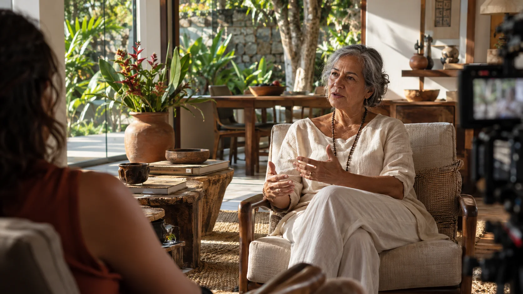 Conceito visual de entrevista documental em uma residência